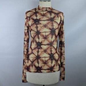 Daily Paper Pelembe Mesh T-Shirt Long Sleeve Semi Sheer Orange Brown M NWT